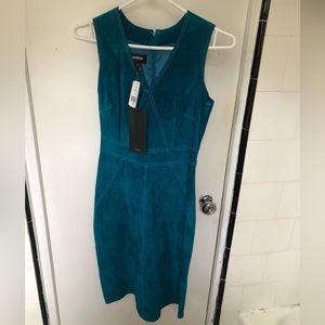 Danier leather, teal suede dress, size 0, new with tags